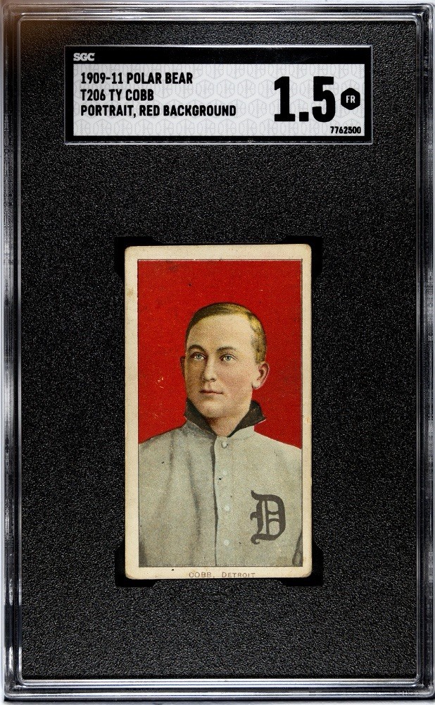 1909-11 T206 POLAR BEAR Ty Cobb Portrait, Red Background SGC 1.5 Detroit Tigers