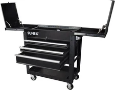 Sunex 8035XTBK 3 Drawer Service Cart with Sliding Top- Black TOOL CART