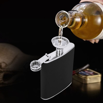 Hip Flask Black Leather Funnel With Two Wine Cups Set For Birthday Gift