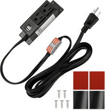 Gun Safe Power Outlet Strip with 2 USB Ports. 10 FT Flat AC Cable with Removable