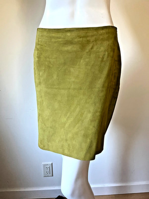 PRADA Sage/Olive/Chartreuse Green Butter Soft Suede/Leather Mini SKIRT Italy 44