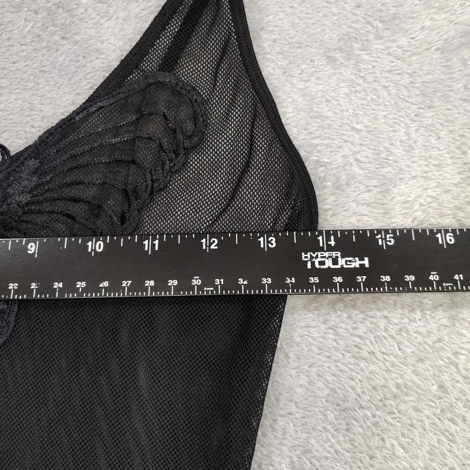 VTG Y2K Rampage Vestido mini babydoll de malla transparente negra M Bordado de mariposa Foto 4 de 4