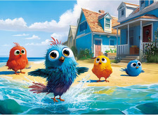 300 Piece Jigsaw Puzzle for Adults, Cute Beach Birds Puzzle, Colorful Seaside