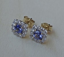 Ohrringe Tansanit Brillanten 375 9K Gold Ohrstecker Goldschmuck