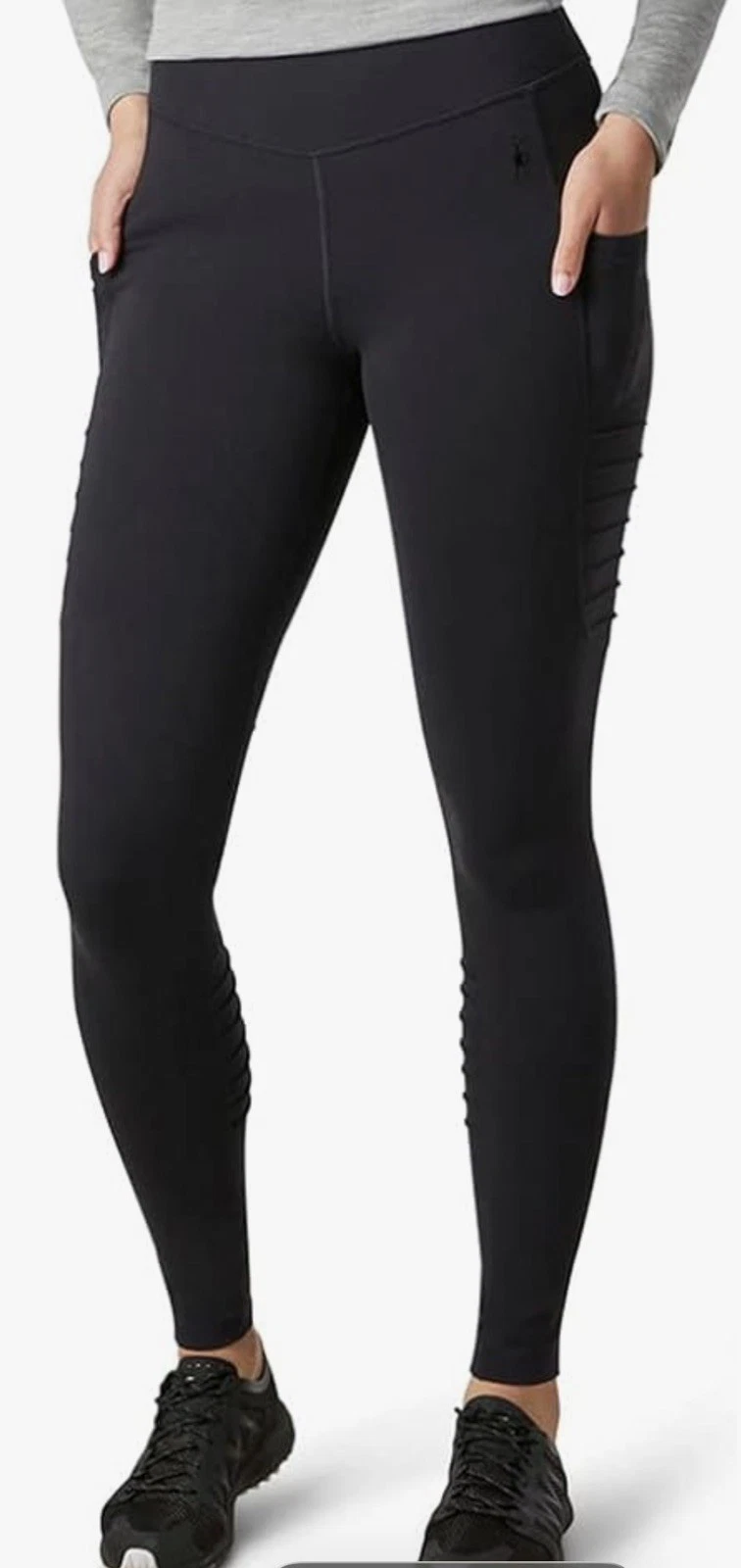 Smartwool Sport Moto Merino Blend Leggings Women's L Black Baselayer Pockets