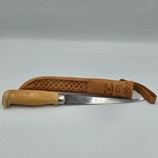 Rapala J Marttiini Finland Signed Blade Fish Fillet Knife w/ Leather Sheath VTG