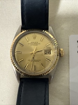 Vintage ROLEX Oyster Perpetual Datejust 36mm Gold Dial Gold & Steel Men's Watch