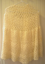 1970s Hand Crochet Knit Poncho Cape Shawl Ivory Grannycore Cottagecore
