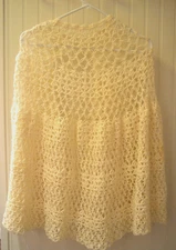 1970s Hand Crochet Knit Poncho Cape Shawl Ivory Grannycore Cottagecore
