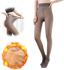 anlevy  Fleece-lined tights fake tights Women's Coffee cold protection MJZ