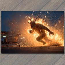 Art Print Fire Demon Creature Shopping Cart Flames Chaos Night Urban Inferno