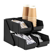 CURTA Black Self Serve Condiment Bin Stand Set, Removable Condiment Organizer...