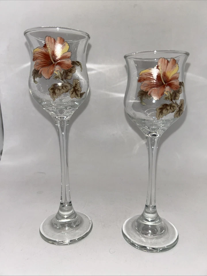 "Juego de 2 candelabros de vidrio con luz de té con forma de copa de vino HIBISCO 7"" y 6,5""" Foto 2 de 4