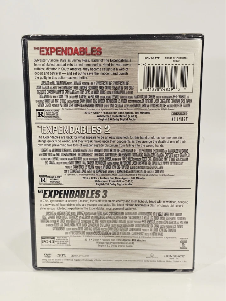 The Expendables 1 2 3 Triple Feature DVD Collection Stallone Brand New Sealed - Image 2 of 3