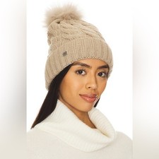 NUEVO DISEÑADOR SOIA & KYO AMALIE cable tejido LANA GORRO/TOQUE ROJO PLUMA POMPÓN