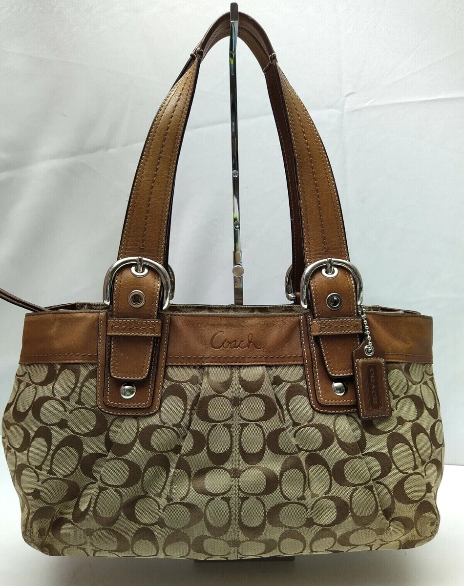 Coach Signature Brown Canvas Leather Trim Double Handle Tote Shoulder Bag