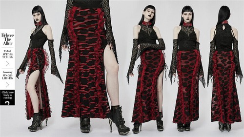 Punk Rave Black Gothic Decadent Lace Sexy High Slit Tiered Ruffle Fishtail Skirt - Picture 4 of 27