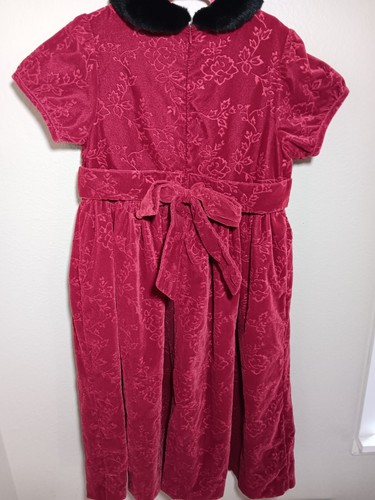Gymboree Girls Red Crushed Velvet Dress with Faux-Fur Peter Pan Collar 3XL 8yrs - Picture 21 of 24