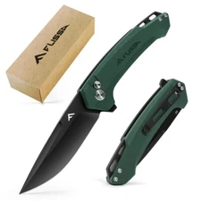 FLISSA Pocket Folding Knife 3.2” D2 Blade G10 Handle w/Button Lock & Pocket Clip