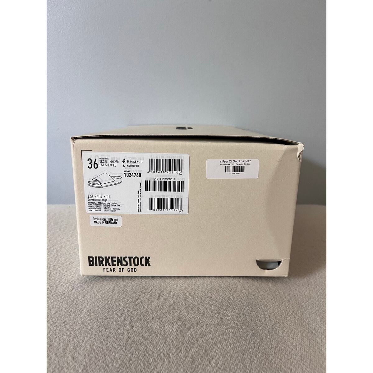 Fear of God x Birkenstock Los Feliz - Size 36 - Cement Fear of God x Birkenstock Los Feliz - Size 36 - Cement