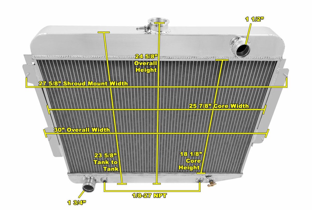 3-Row Aluminum Radiator For 1966-1969 Dodge Charger 500 R/T – Big Block 6.3L / 7.2L, ASI Performance