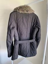 Lacoste Women Quilted Jacket Black Coat Black Removable Collar Size L