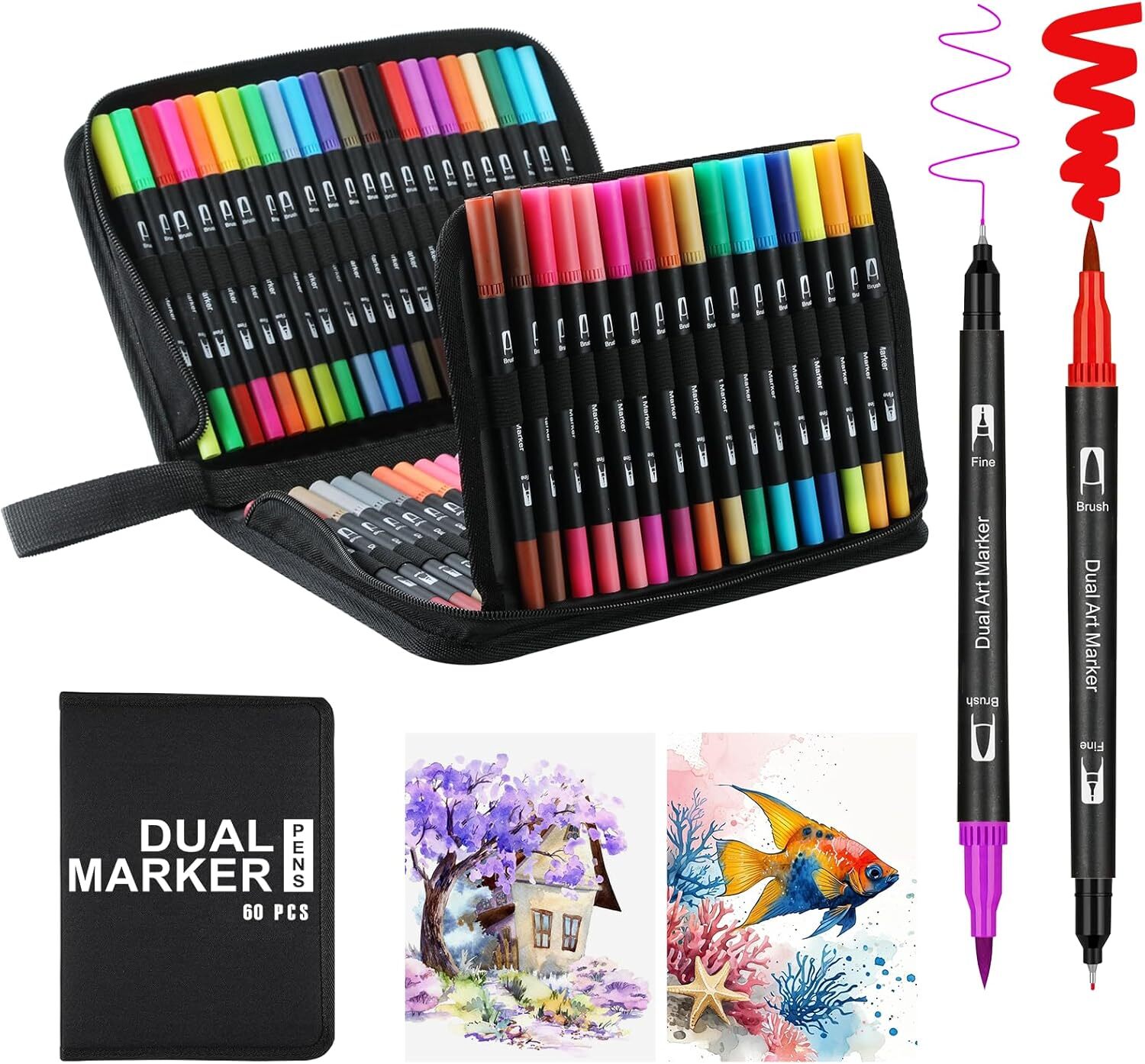 Dual Tip Brush Marker Pens Set for Kids - Fine & Brush Artist Markers