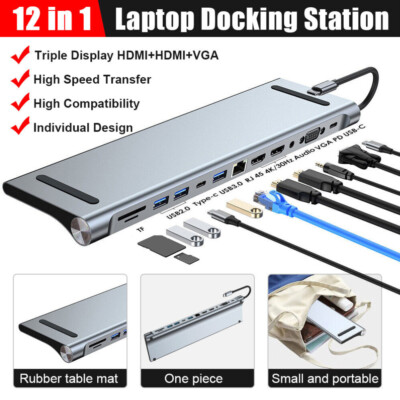 Docking Station, 12 in 1 Triple Display Laptop USB C Docking Station Adapter 