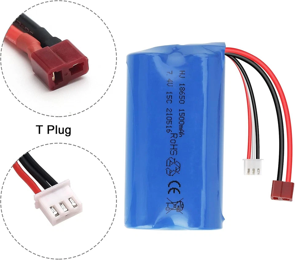 2 Stück 1500mAh 7.4V Lipo Akkus T-Stecker für WLtoys 4WD RC Auto 12401 - 12404 - Bild 3 von 4