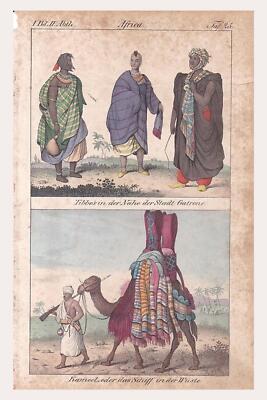 Erstklassiger Kunstdruck einer  historischen  Lithographie von 1840, Africa, Tib