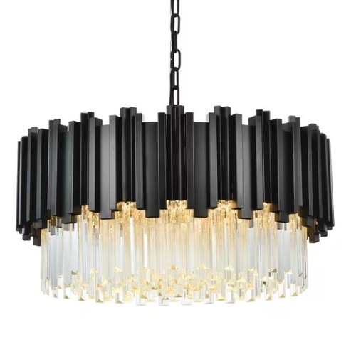 Crystal Chandelier Light Fixture High Quality Black Modern Dining Room Foyer 24" - Picture 2 of 9