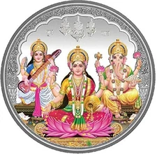 999 Silver Colour Laxmi Ganesh Saraswati Coin 10 Gm Trimurti God For Puja Diwali