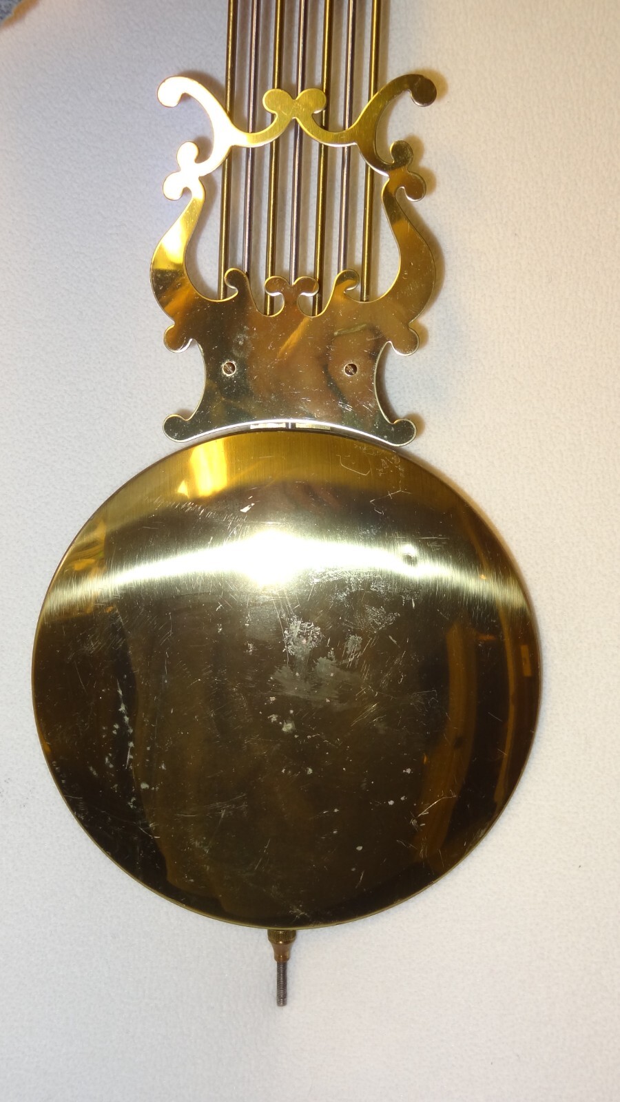 1981 URGOS GRANDFATHER CLOCK MADE IN GERMANY BRASS LYRE PENDULUM 34 ½