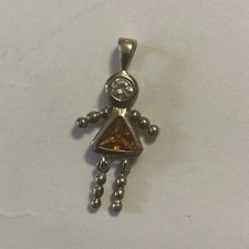 .925 Sterling Silver NOVEMBER Orange STONE GIRL BIRTHSTONE BABY CHARM/PENDANT