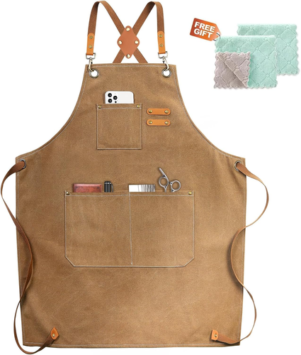 Chef Apron, Cotton Canvas Cross Back Apron with Pockets for Women and Men,Adjust - Picture 8 of 12