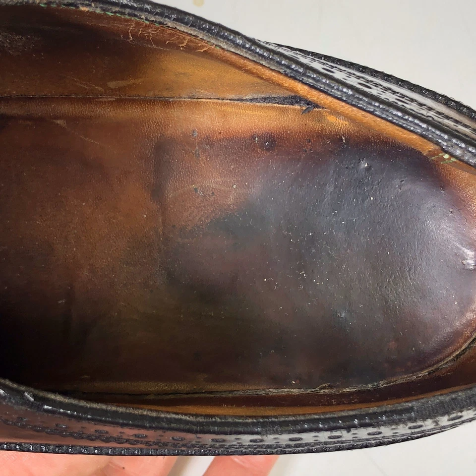 Vtg Florsheim Imperial Black SHELL CORDOVAN Wingtip Oxfords BROGUE Shoes Derby - Image 3 of 4