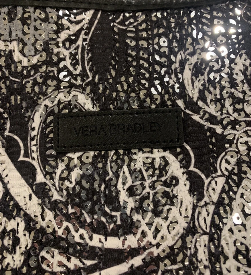 "Bolso de Mano/Bolso de Hombro Vera Bradley Negro/Blanco/Lentejuelas, 21x14x6"" *Algunos Usos con Correa" Foto 2 de 4