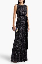 Badgley Mischka NEW Sleeveless Sequin Belted Column Gown Sz 16 795.00