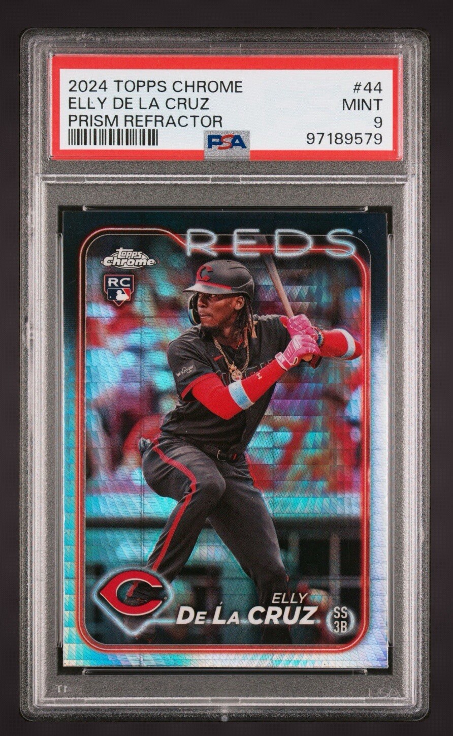 2024 Topps Chrome Elly De La Cruz #44 Prism Refractor RC Rookie PSA 9