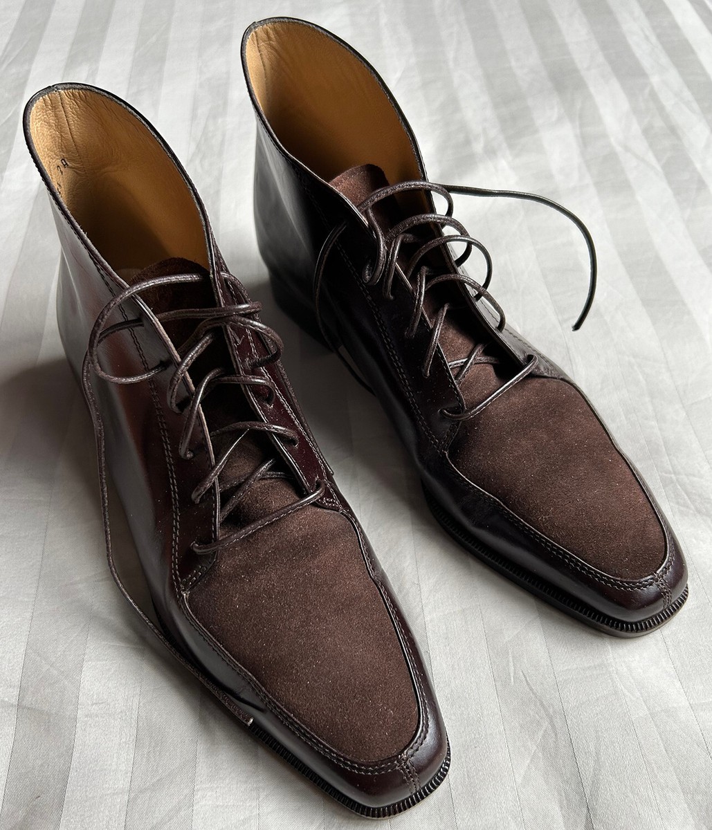 Vintage FERRAGAMO Brown Ankle Boot Lace Up Leather & Suede  display picture 3