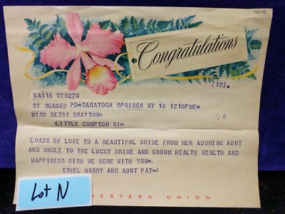Western Union Telegram, Brayton/Dawson of Little Compton/Tiverton R.I. (lot N)