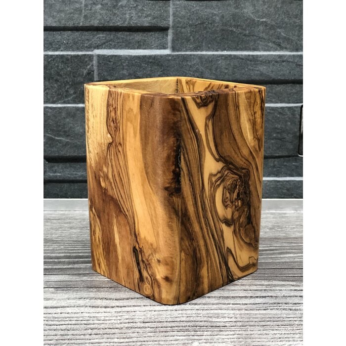 EDHAS Portaspazzolino In Legno Di Acacia Per Bagno - Quadrato 10,2 Cm - Multiuso Per Spazzolini, Pennelli, Penne