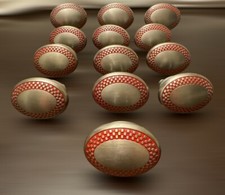13 Oversized Nickel Oval Red Checker Cabinet Drawer Knobs Country Farmhouse  
