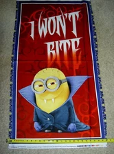 Minion Minions I Wont Bite PANEL fang fangs goggles 24510 R QT fabric 2/3 yard 