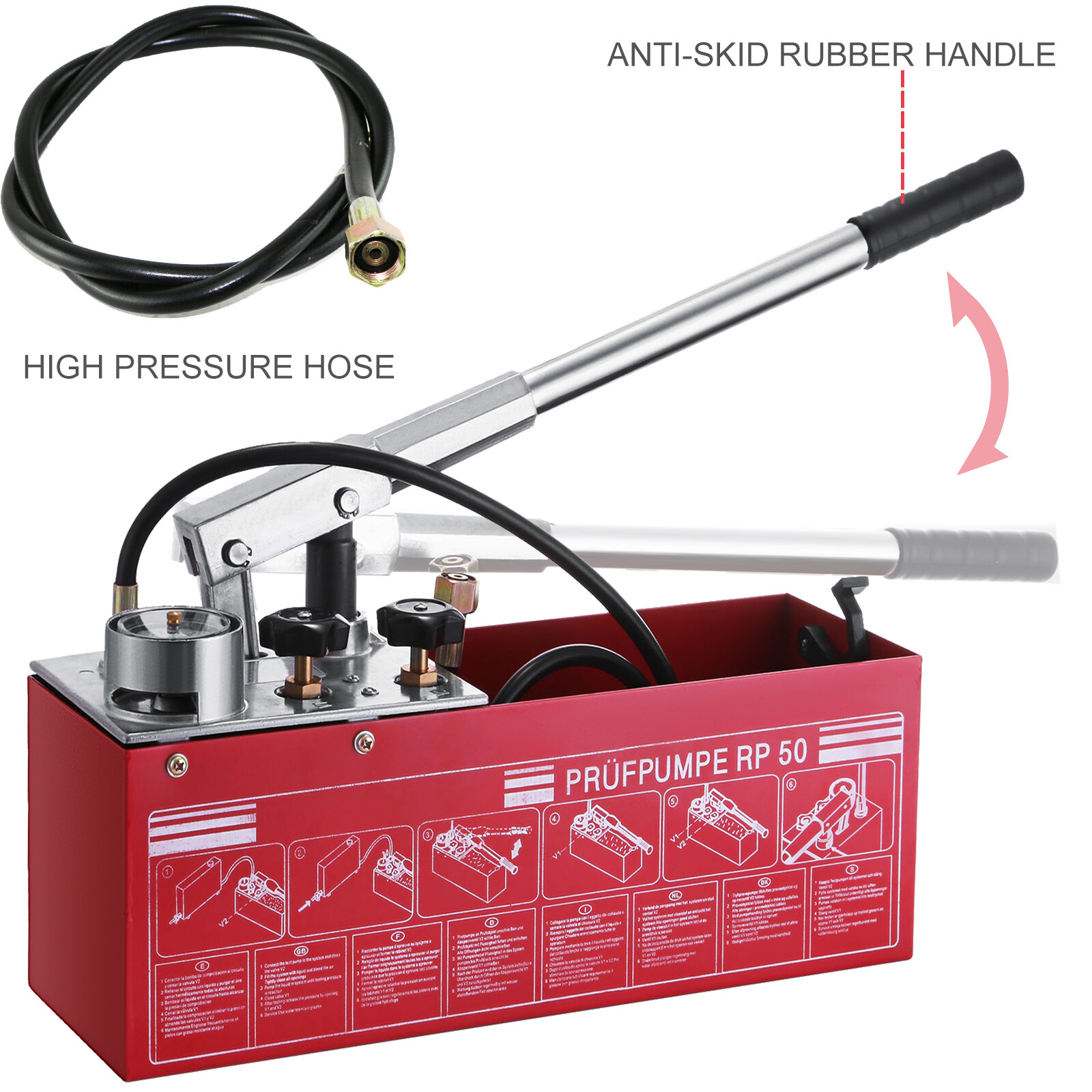 Pompe de test 12L 0-50 bar pour réseaux de chauffage et plomberie