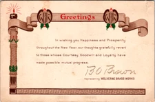 Vintage Postcard Greetings New Year Wolverine Brass Works