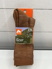 Ozark Trail Men's Crew Socks Wool Blend 3-Pack Cushion Foot Sz 6-12 Cognac Brown