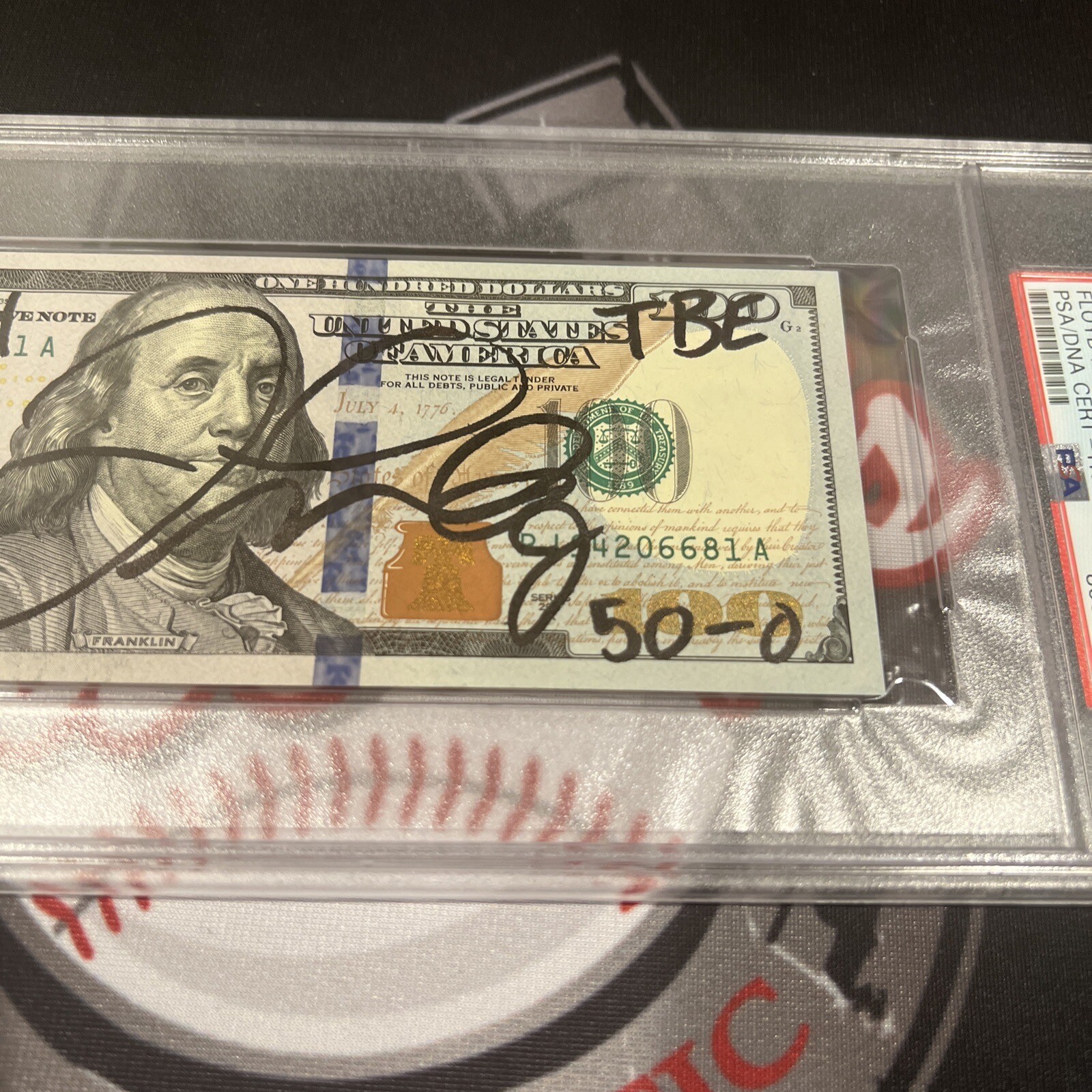 Floyd Mayweather Jr. Signed $100 Bill US Currency x4 Inscription PSA Auth Auto C view 3
