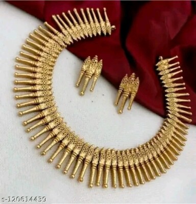 Golden Necklace/Kundan Jewellery Set/Gold Plated Jewellery/South choker set