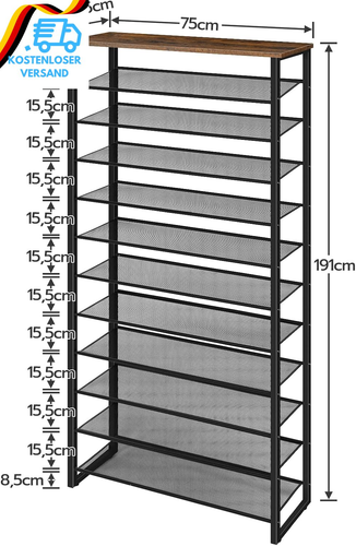 HOOBRO Große Schuhregal, 12-Stöckiges Schuhablage, Schuhschrank Hoch, Für 35-45 - Bild 5 von 12